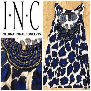 INC beaded petite M animal print stappy tank top